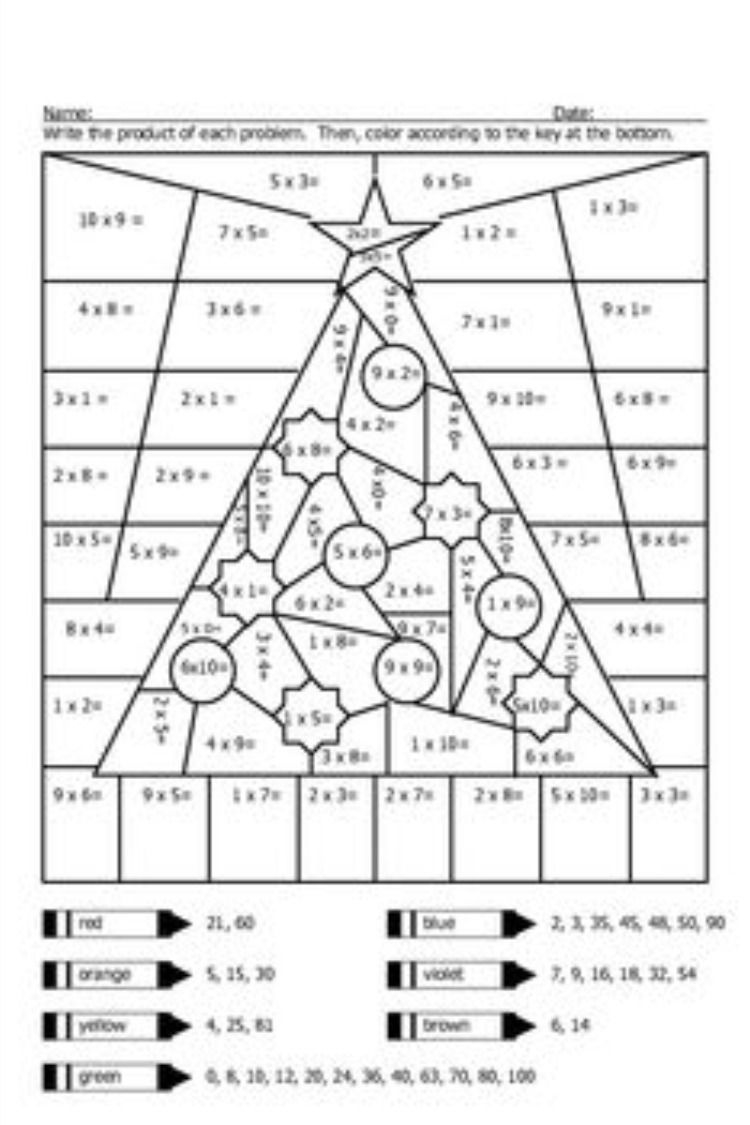 Multiplication Coloring Worksheets Christmas in Christmas Multiplication Coloring Worksheets