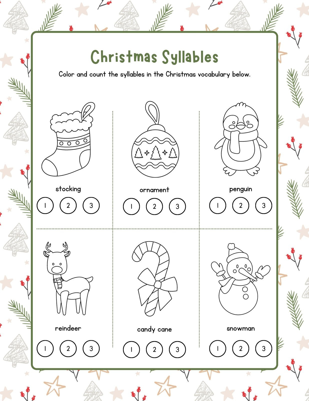 Page 7 - Free, Editable Christmas Worksheet Templates | Canva regarding Christmas Syllables Worksheet