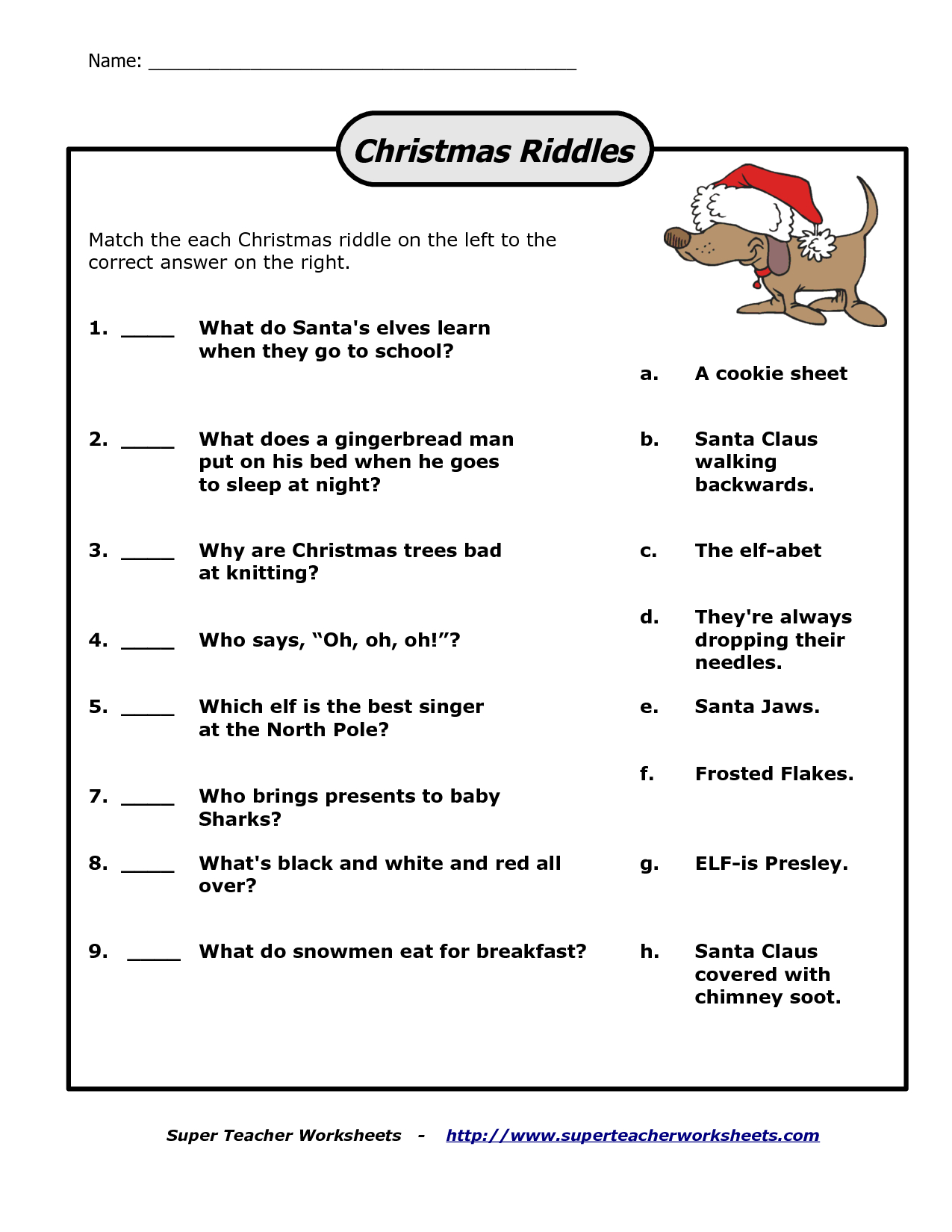 Pin Page pertaining to Christmas Riddle Worksheets