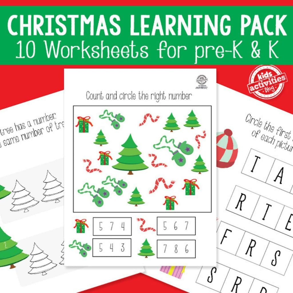 Printable Christmas Activities Pack For Preschool &amp;amp; Kindergarten inside Christmas Worksheet Packet