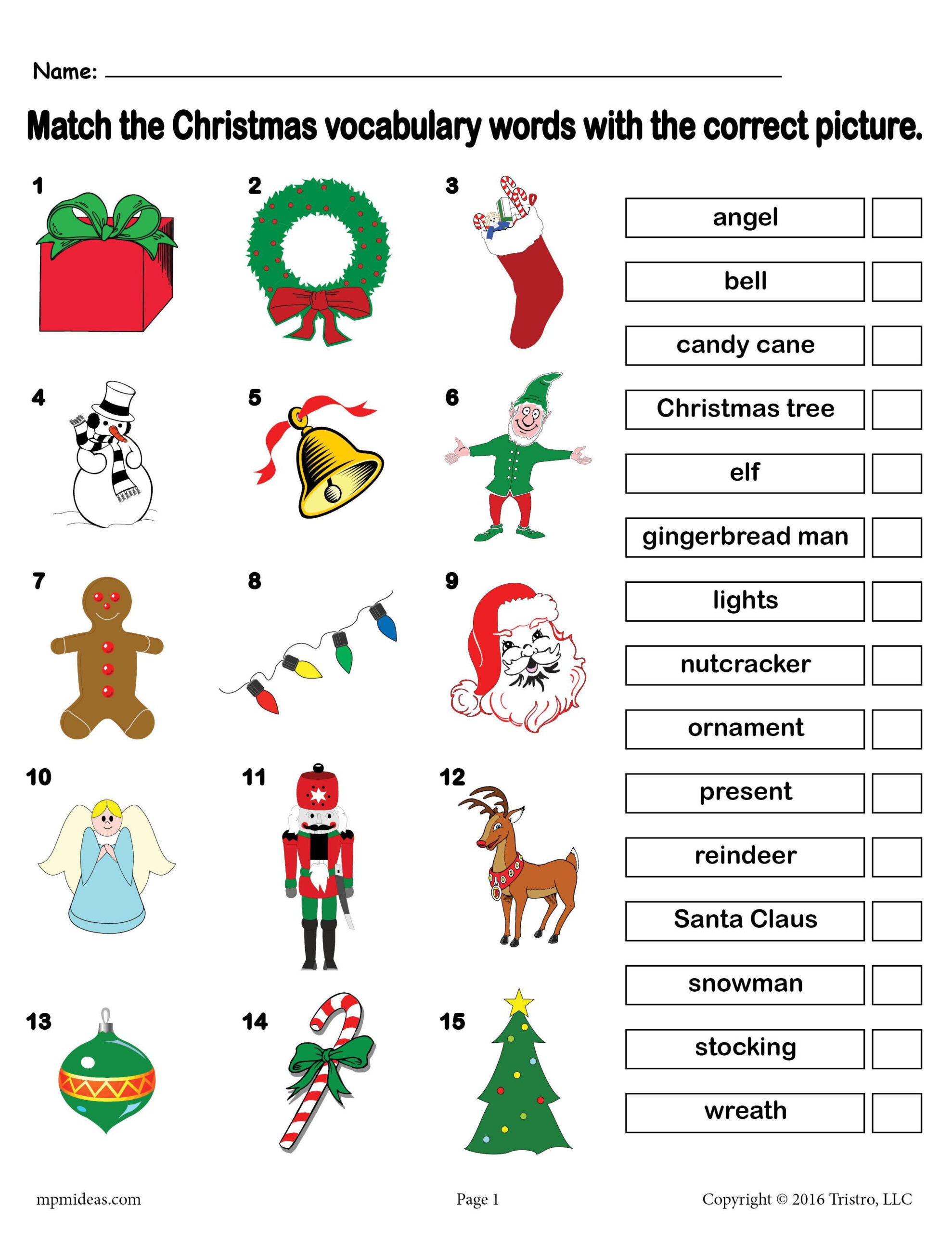 Printable Christmas Vocabulary Matching Worksheet! with regard to Christmas Matching Worksheets