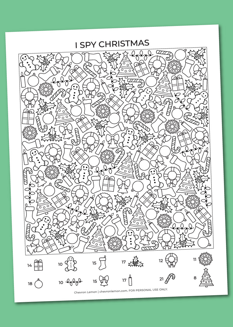 Printable I Spy Christmas - Chevron Lemon inside Christmas I Spy Worksheets