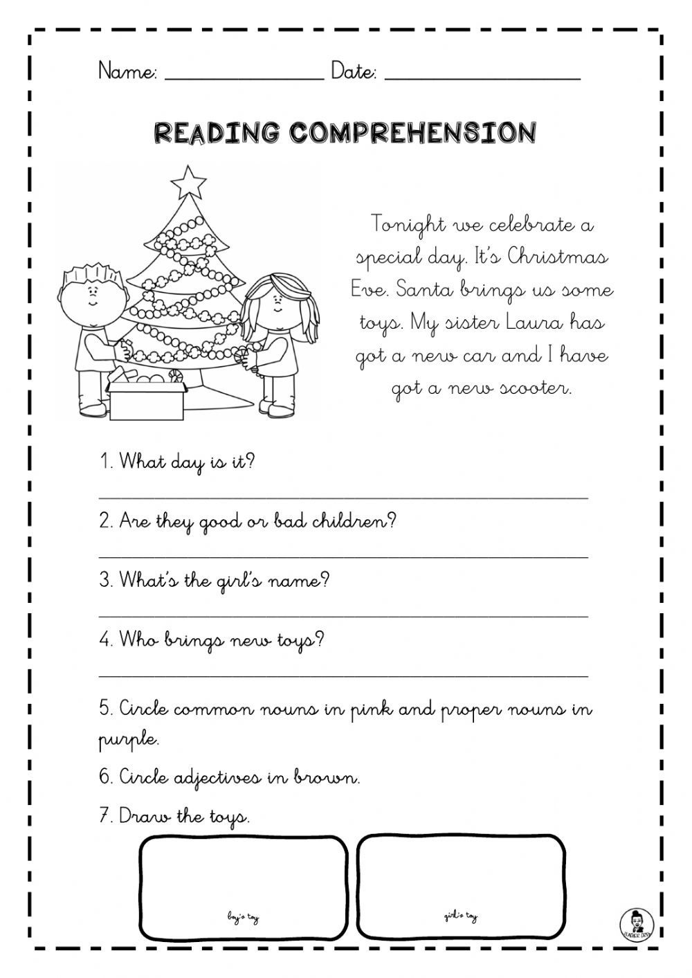 Reading Comprehension Christmas Worksheet throughout Free Printable Christmas Comprehension Worksheets