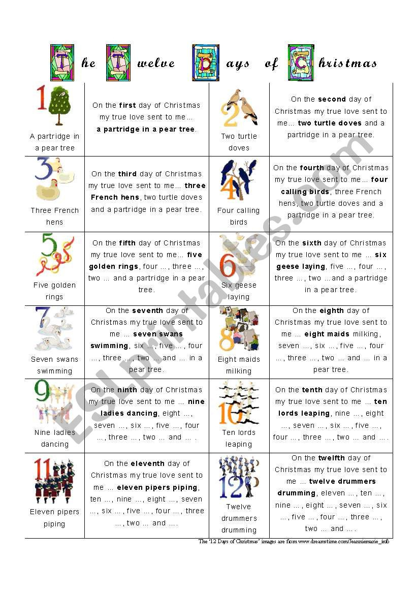 The Twelve Days Of Christmas - Esl Worksheetalien Boy within 12 Days Of Christmas Worksheet Answers