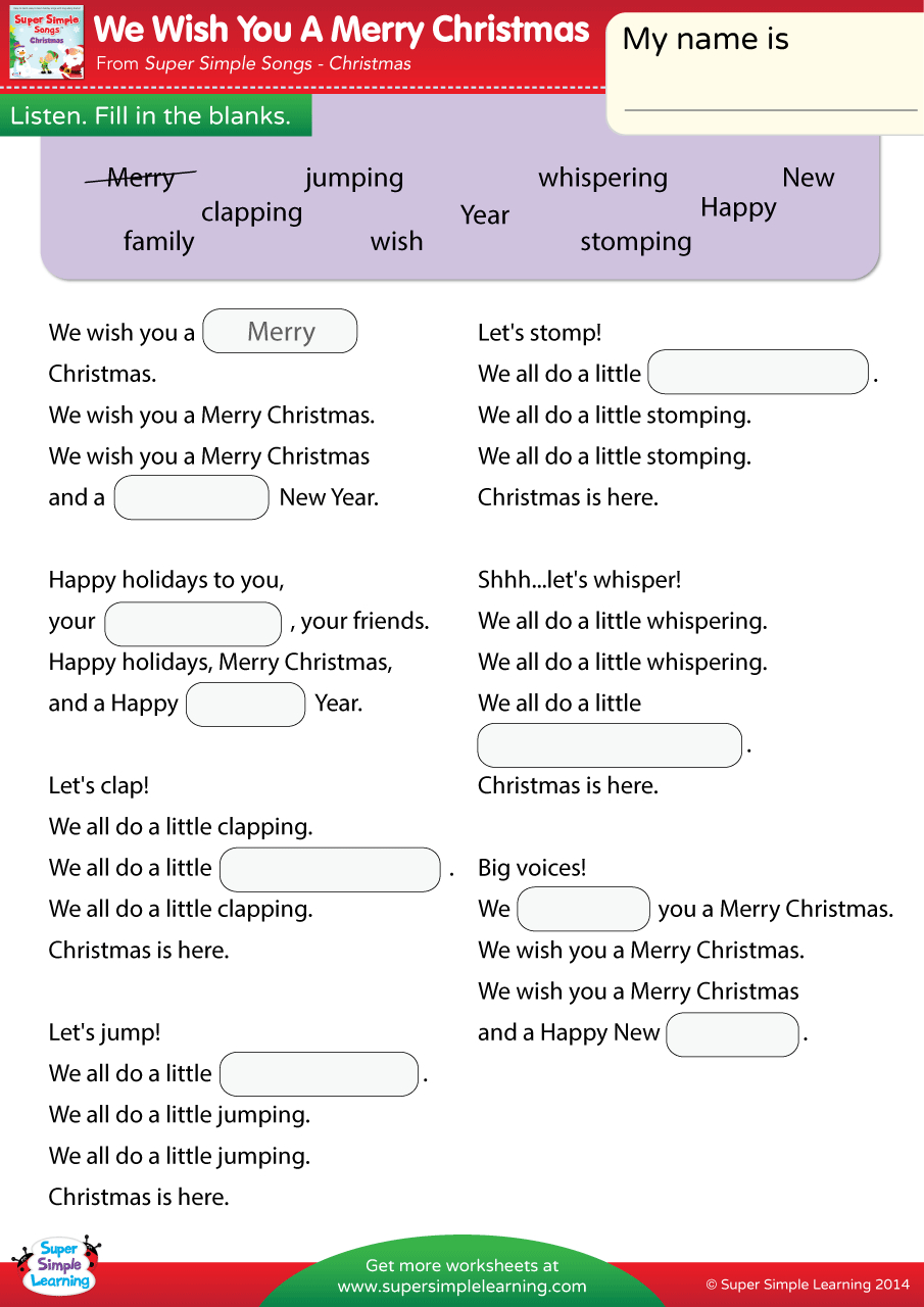 We Wish You A Merry Christmas Worksheet - Fill In The Blanks with Christmas Song Worksheet