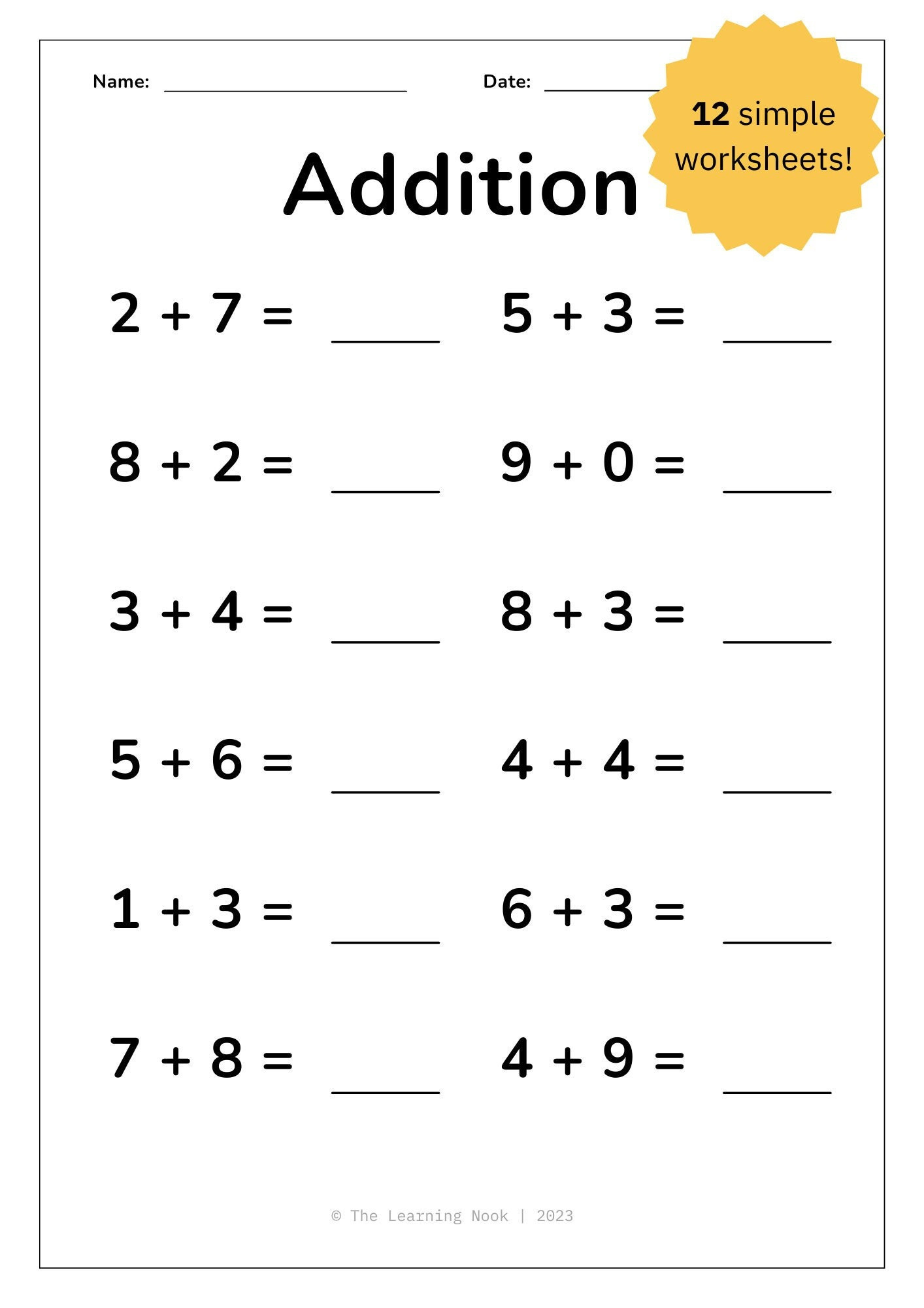 12 Printable Addition Worksheets - Single Digit Addition, Maths regarding Free Printable Single Digit Addition Worksheets