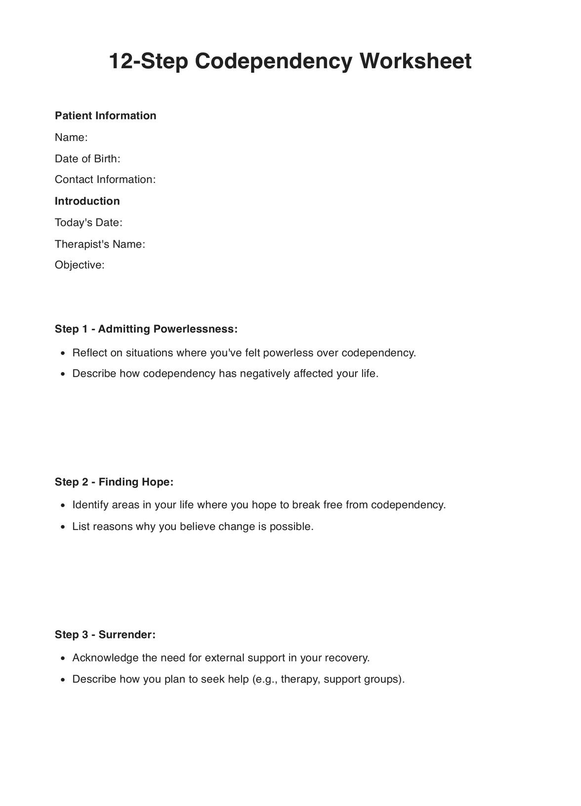 12 Step Codependency Worksheet pertaining to Free Printable Codependency Worksheets
