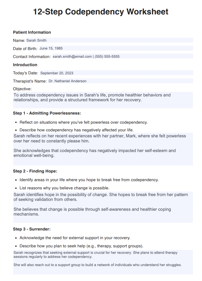 12 Step Codependency Worksheets &amp;amp; Example | Free Pdf Download in Free Printable Codependency Worksheets