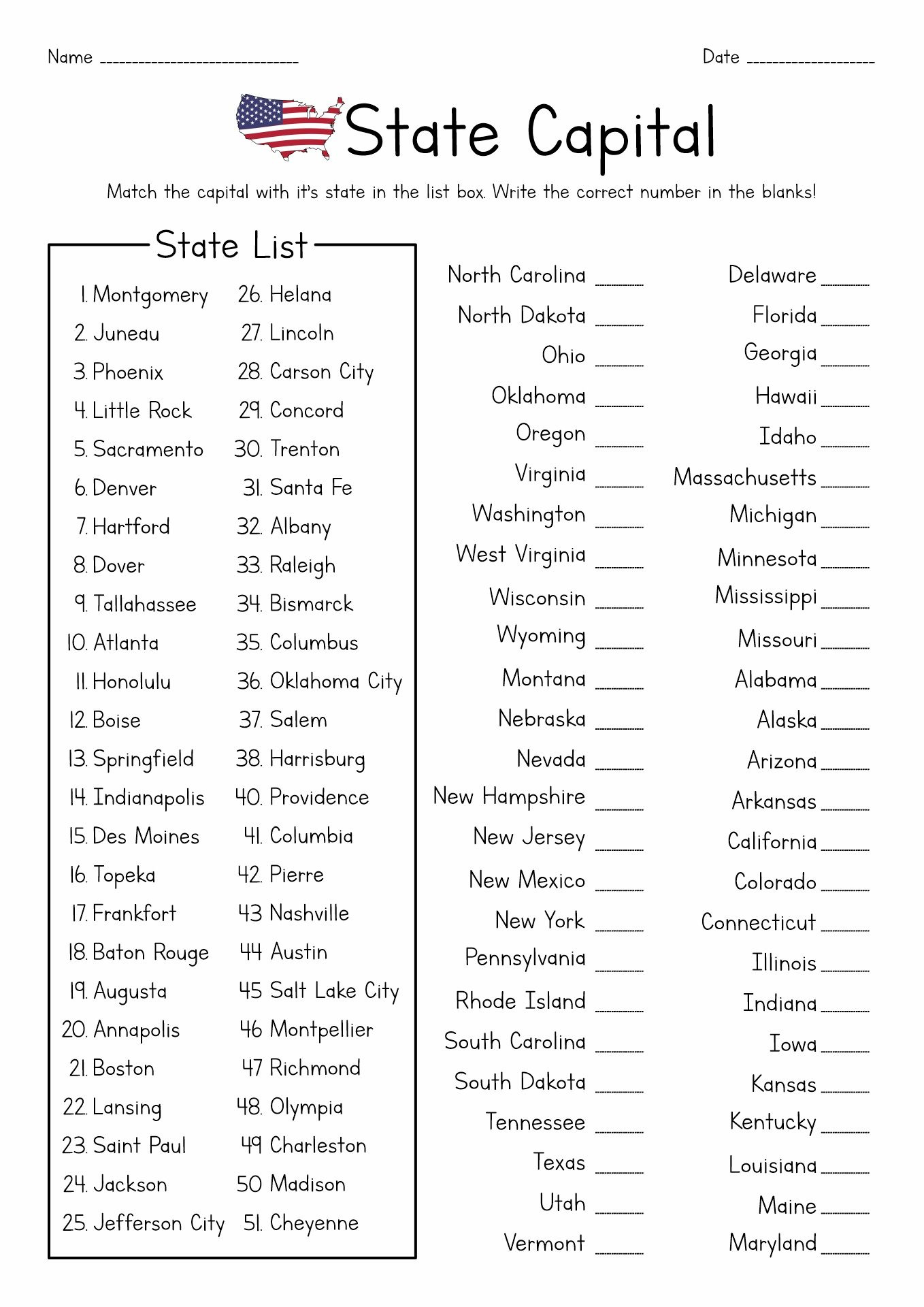 13 Fifty States Worksheets within Free Printable State Capital Worksheets