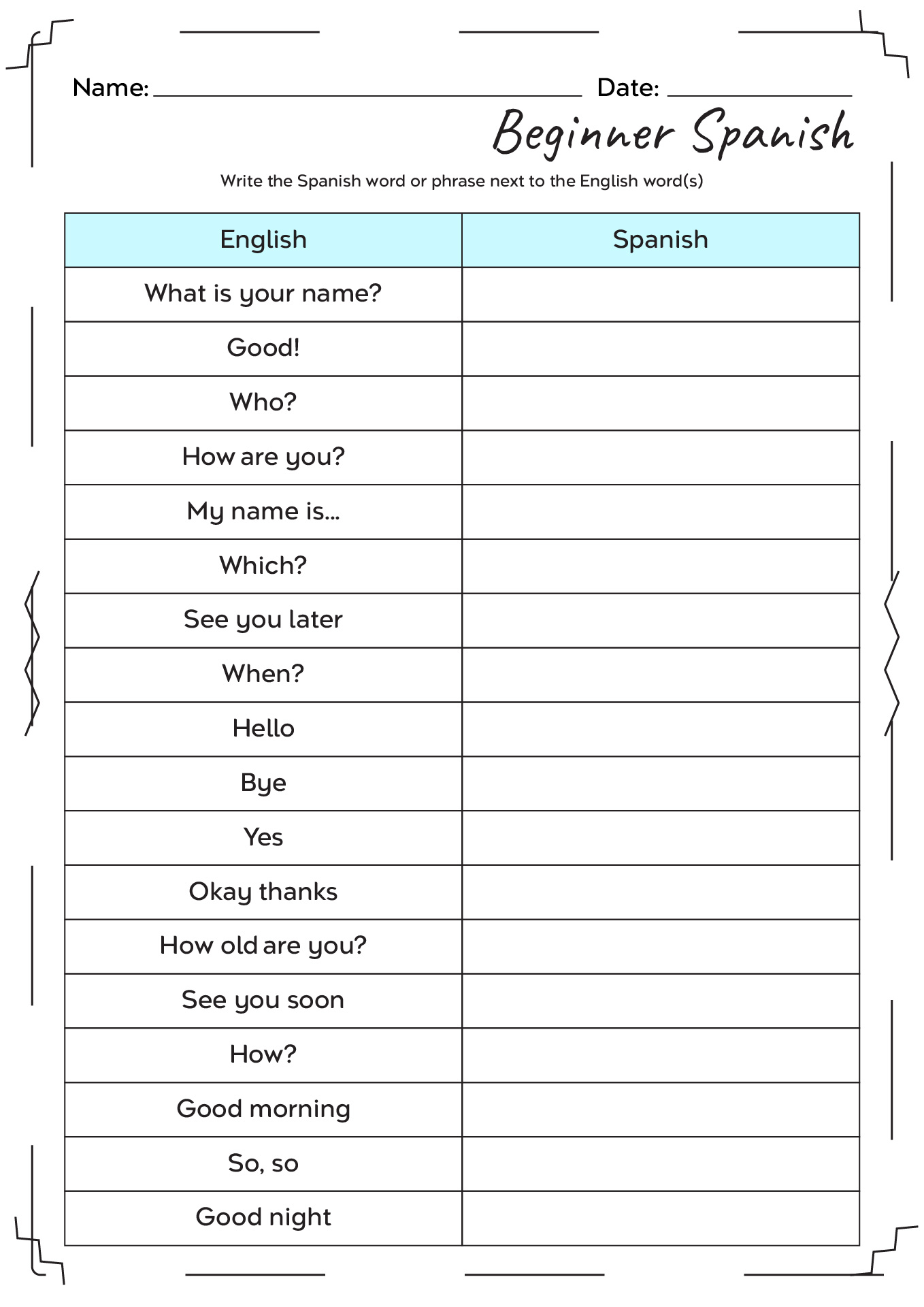 17 English And Spanish Worksheet Family - Free Pdf At Worksheeto within Free Printable Spanish To English Worksheets