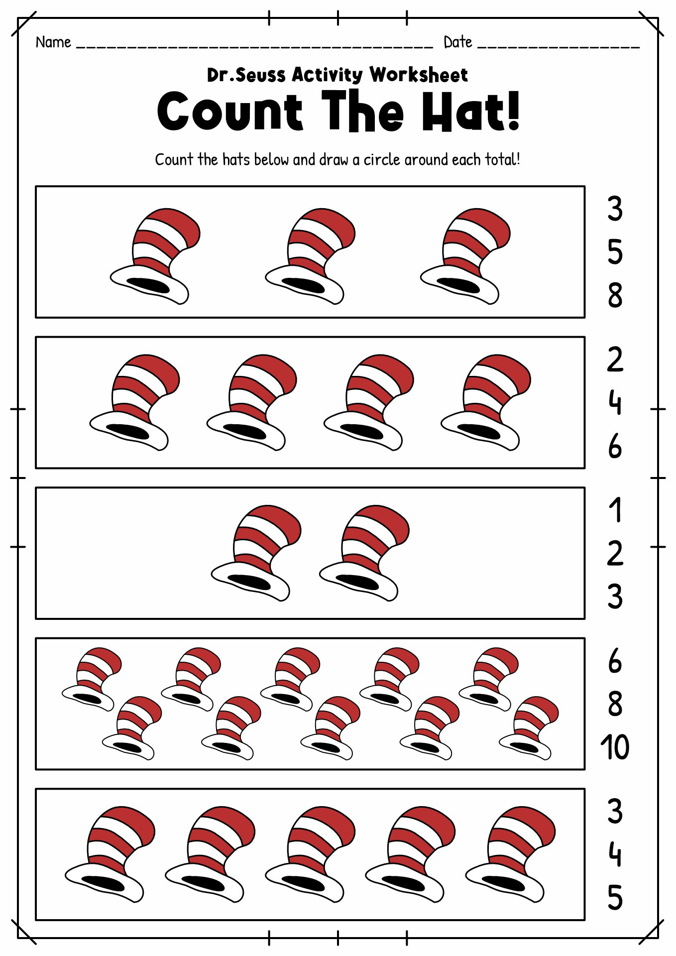 18 Dr. Seuss Worksheets For Preschool - Free Pdf At Worksheeto for Preschool Free Printable Preschool Dr Seuss Worksheets