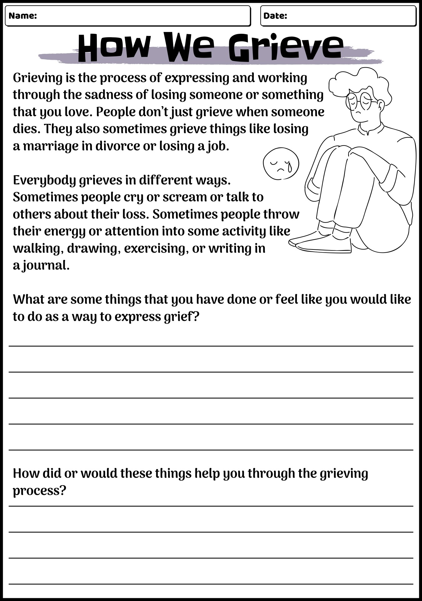 18 Grief And Loss Worksheets - Free Pdf At Worksheeto in Free Printable Grief Worksheets For Adults