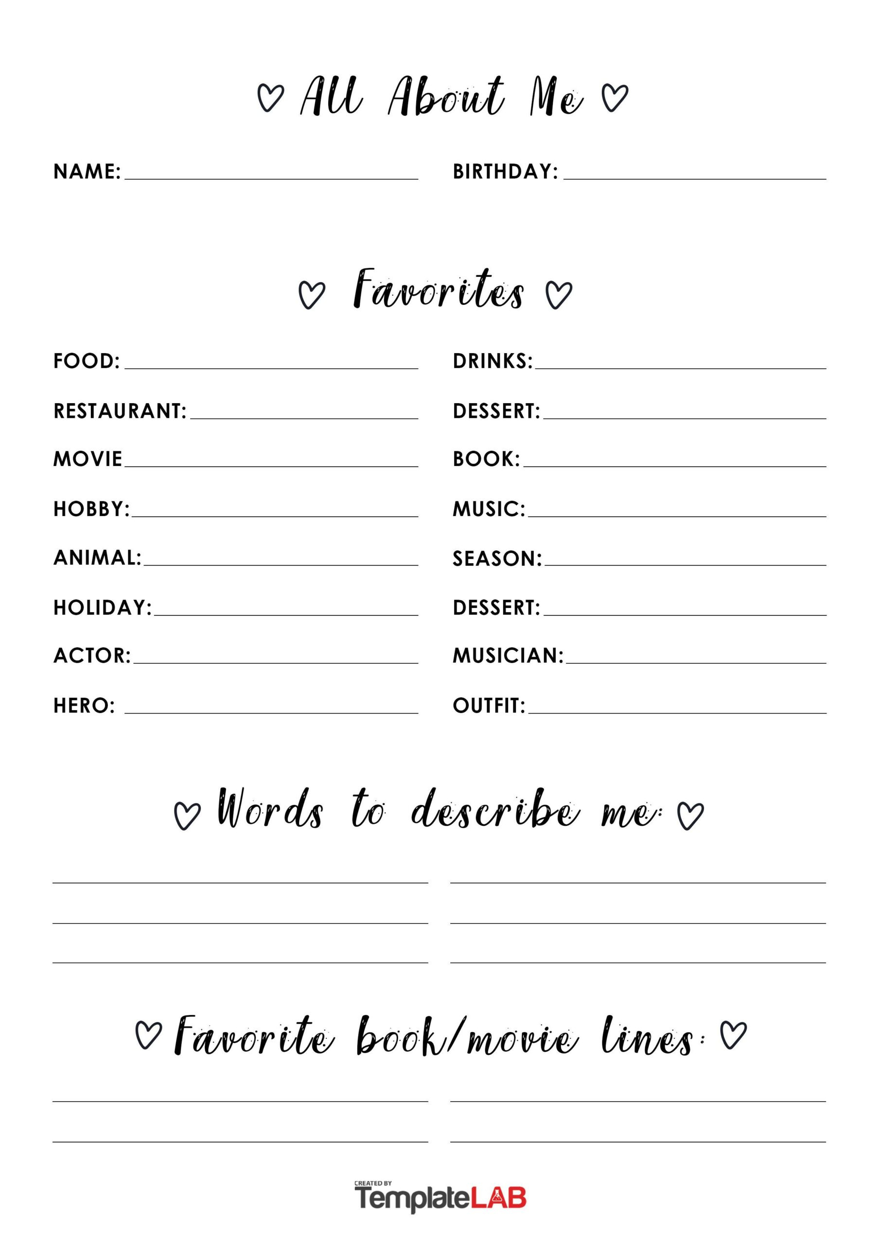 19 Printable All About Me Templates (Free) ᐅ Templatelab with Free Printable All About Me Worksheets For Adults