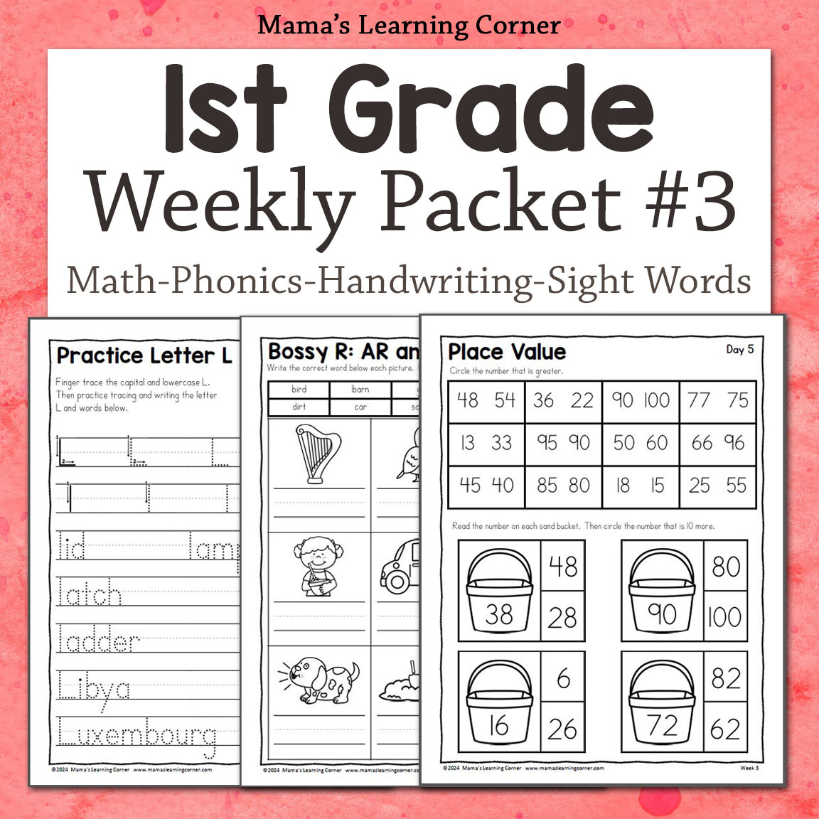 1St Grade Weekly Worksheet Packet #3 - Mamas Learning Corner in Free Printable Worksheets For 1St Grade