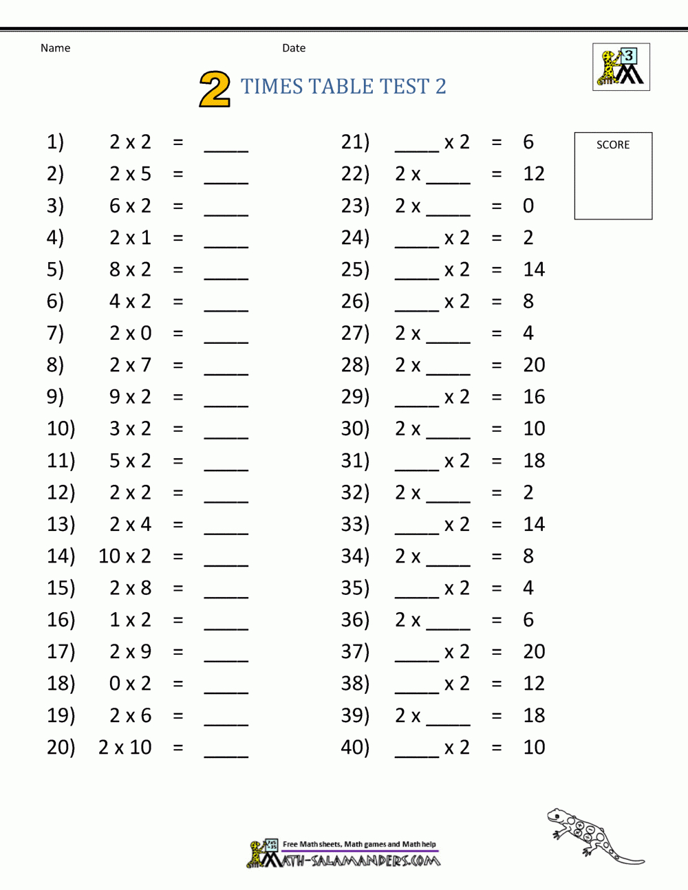 2 Times Table Worksheet Page within Printable Times Table Worksheets Free