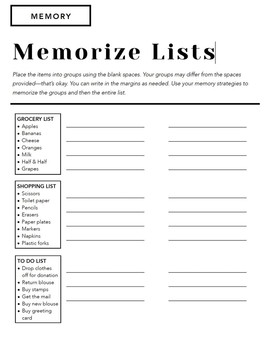 27 Functional Memory Tasks For Adults Speech Therapy Free Printable for Free Printable Cognitive Worksheets For Adults