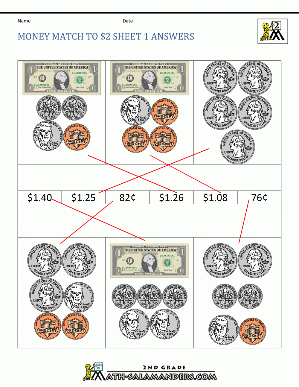 2Nd Grade Money Worksheets Up To $2 intended for Money Worksheets Free Printable