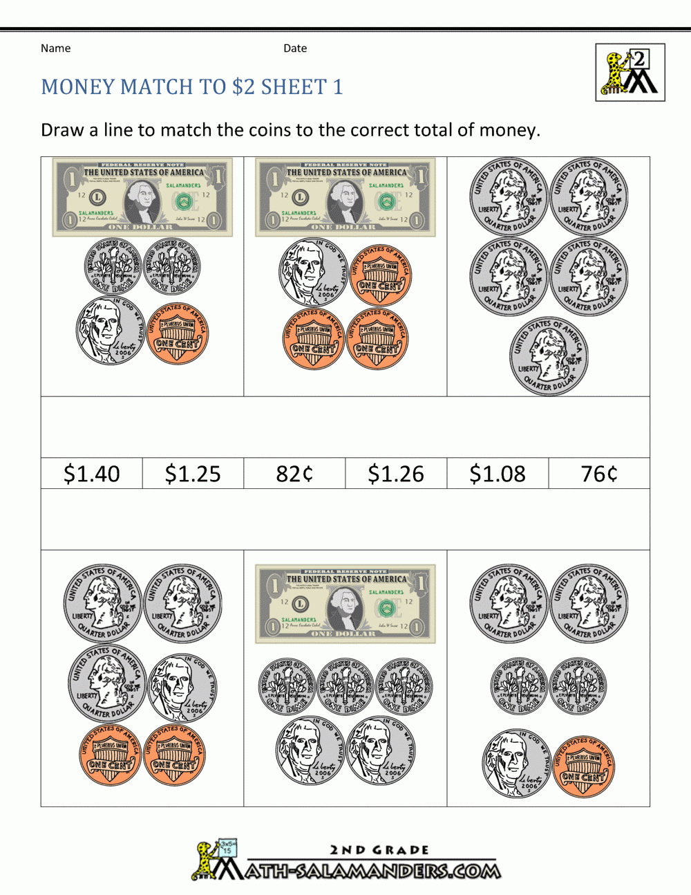2Nd Grade Money Worksheets Up To $2 with regard to Free Printable Money Worksheets