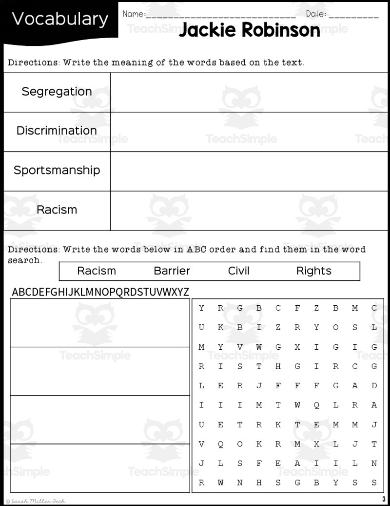 2Nd Grade Reading Packet: Jackie Robinsonteach Simple regarding Free Printable Jackie Robinson Worksheets