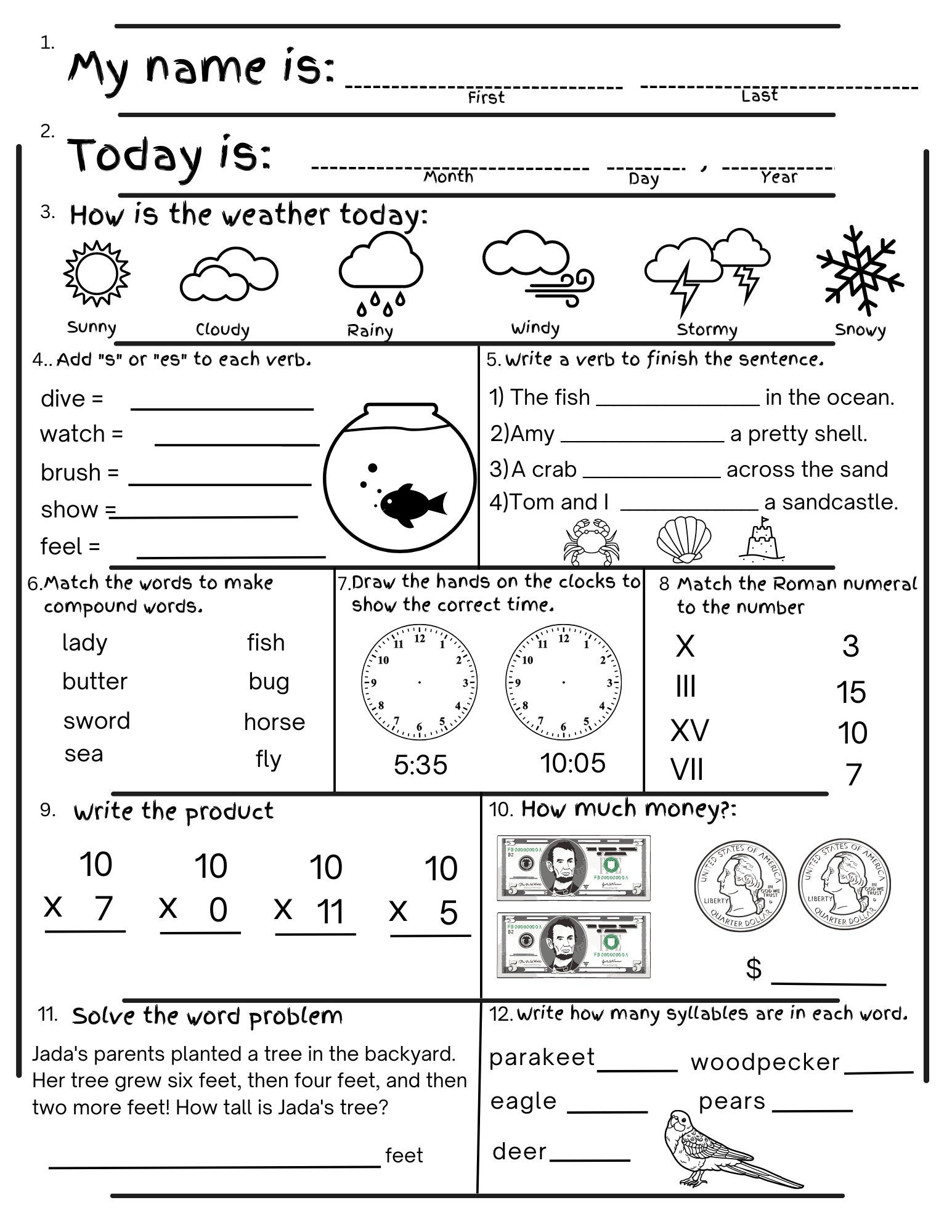 2Nd Grade Summer Review Worksheets • Printable End Of Year intended for Free Printable Worksheets For 2Nd Graders
