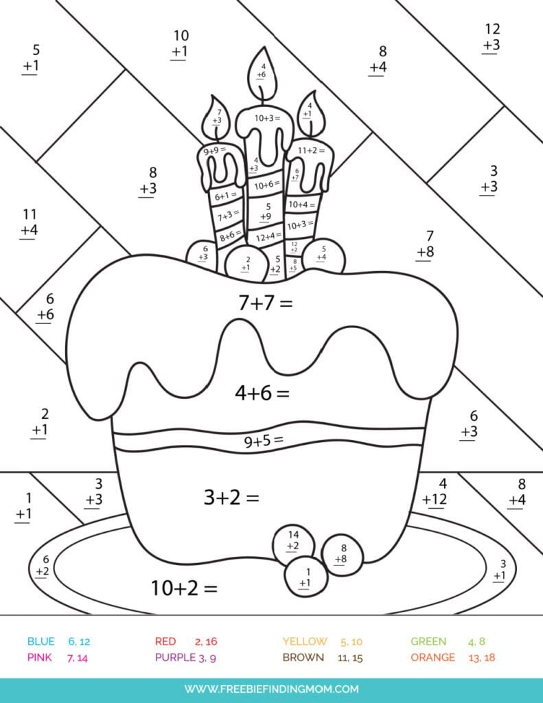 3 Free Addition Colornumber Printables within 2 Digit Addition Free Printable Coloring Worksheets
