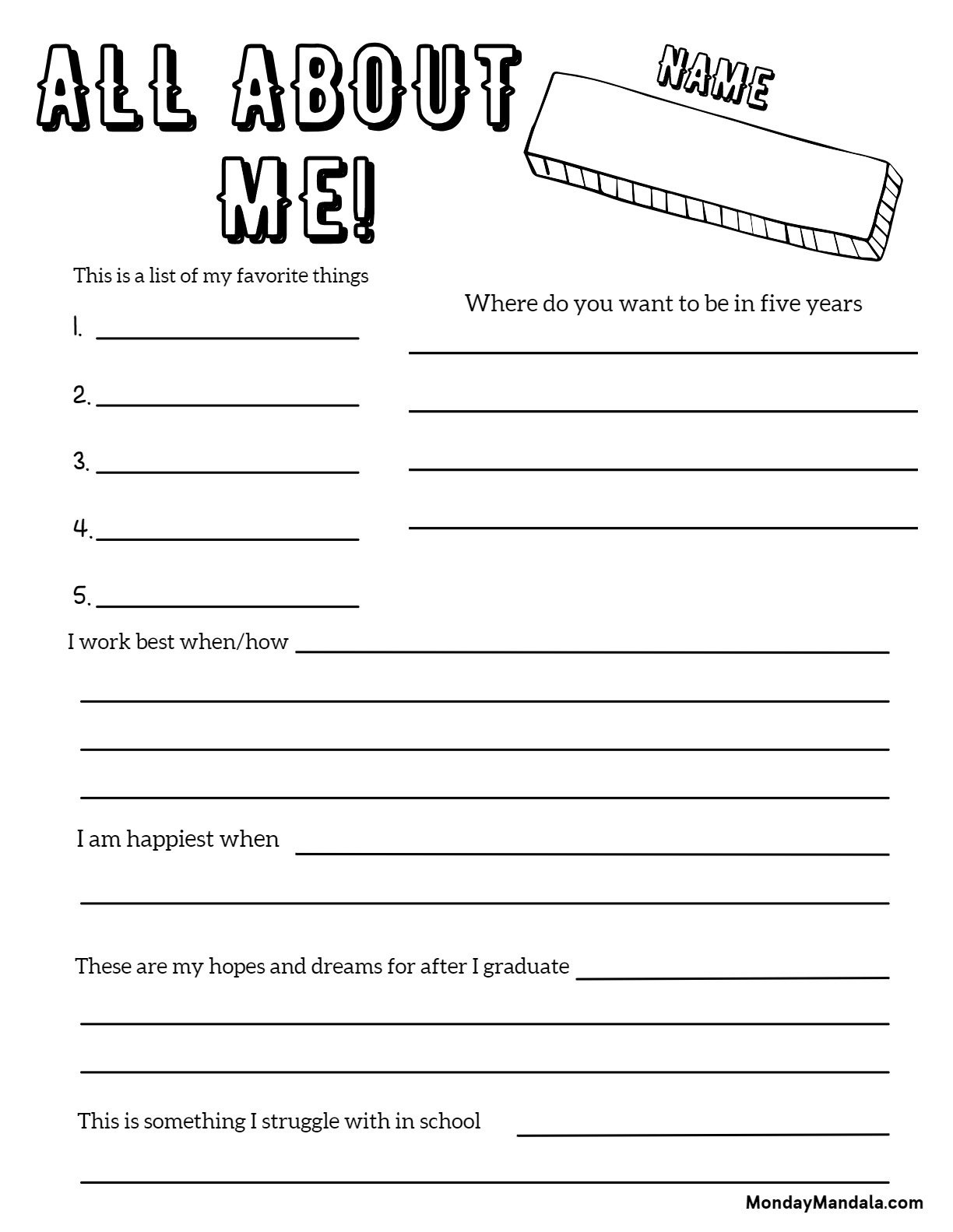 30 All About Me Worksheets (Free Pdf Printables) in Free Printable Worksheets For Middle Schoolers