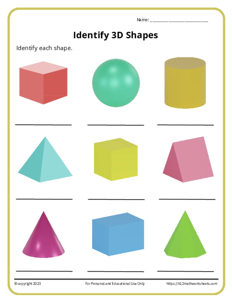 3D Shapes Worksheets - K12 Math Worksheets pertaining to Free Printable 3d Shapes Worksheets For Kindergarten