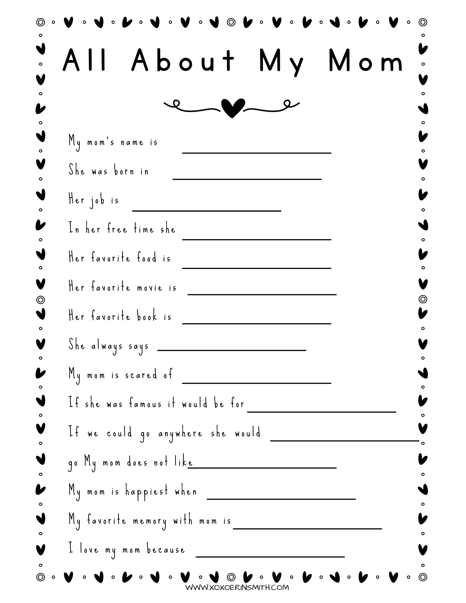 4 Free Happy Mothers Day Best Templates — Xoxoerinsmith for Mother&amp;amp;#039;s Day Fill in the Blank Worksheets Free Printable