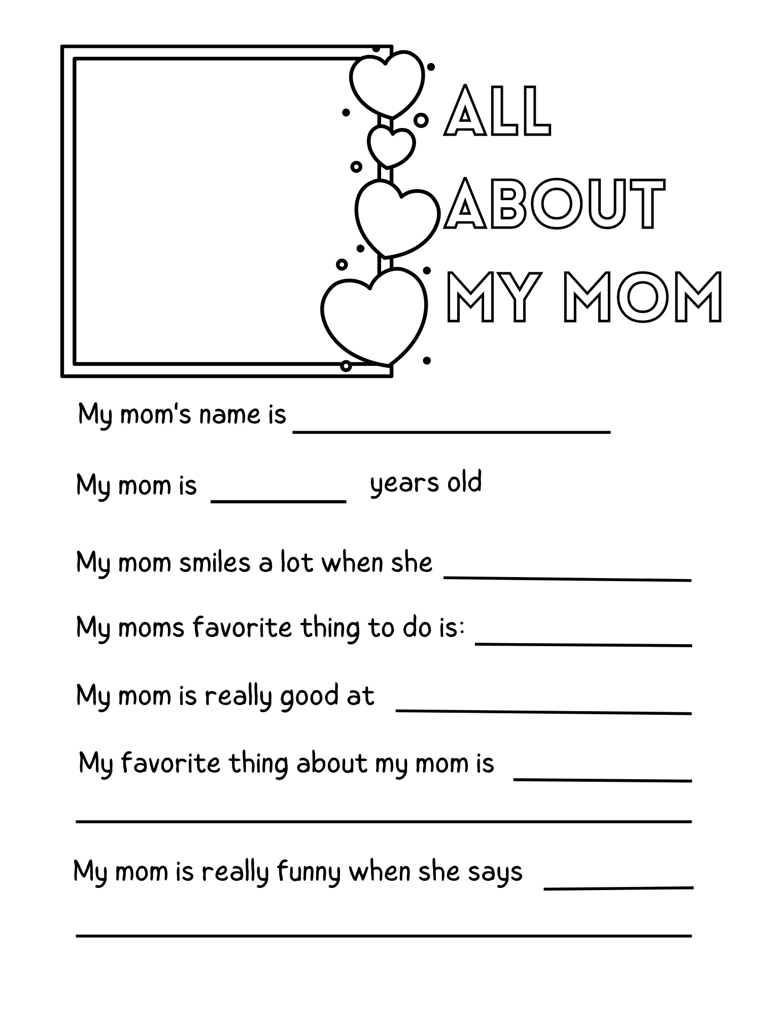 6 All About Mom Mothers Day Printable Sheets — Xoxoerinsmith throughout Mother&amp;amp;#039;s Day Fill in the Blank Worksheets Free Printable
