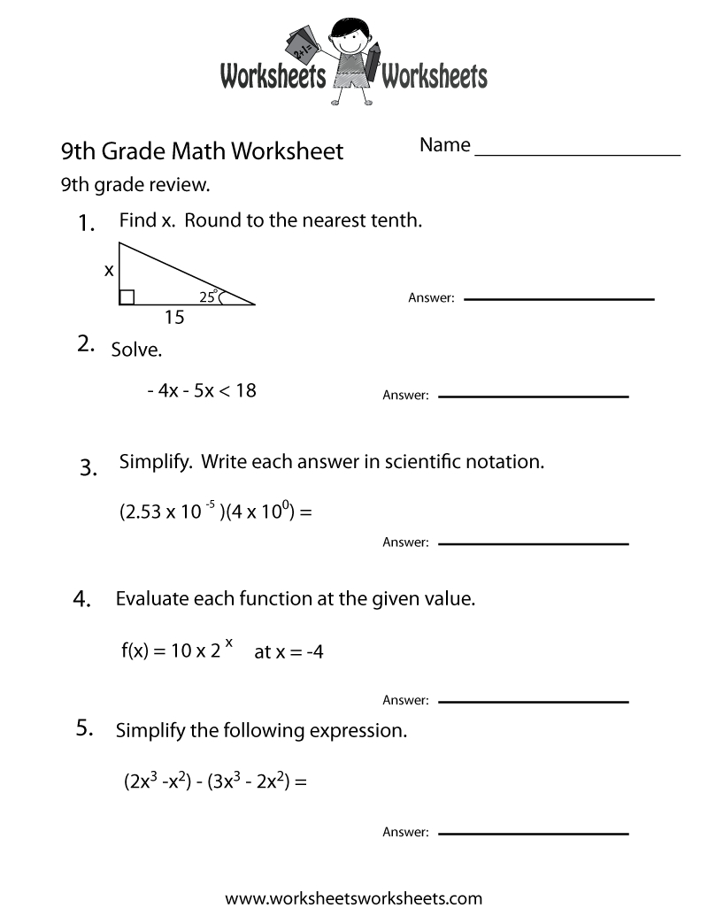 9Th Grade Math Review Worksheet | Worksheets Worksheets regarding Free Printable Worksheets For 9th Graders