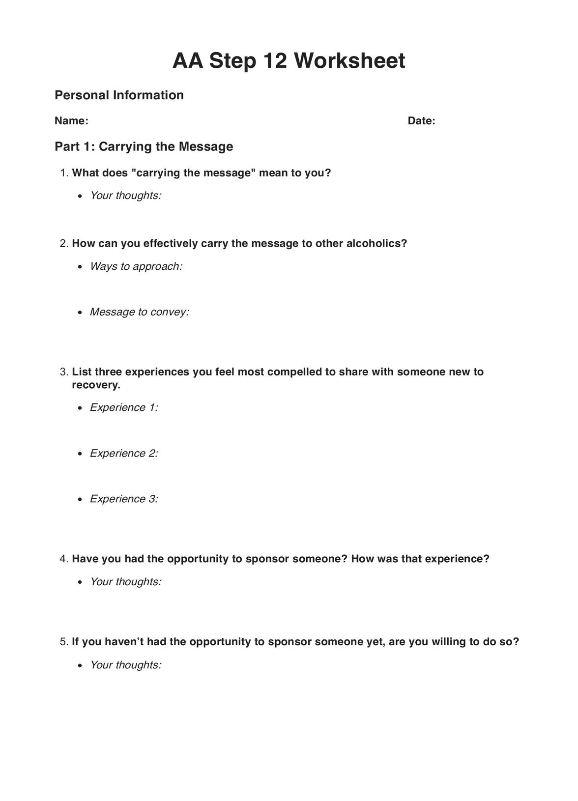 Aa Step 12 Worksheets regarding Free Printable Aa 12 Step Worksheets