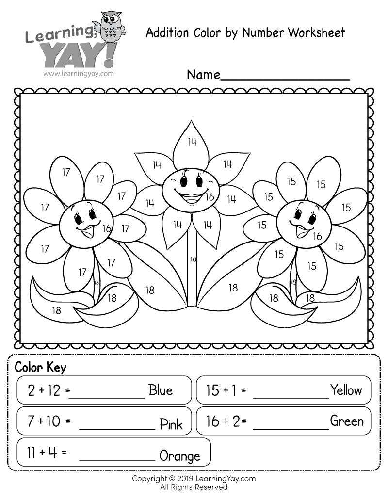 Addition Colornumber Worksheet For 1St Grade (Free Printable) with 2 Digit Addition Free Printable Coloring Worksheets