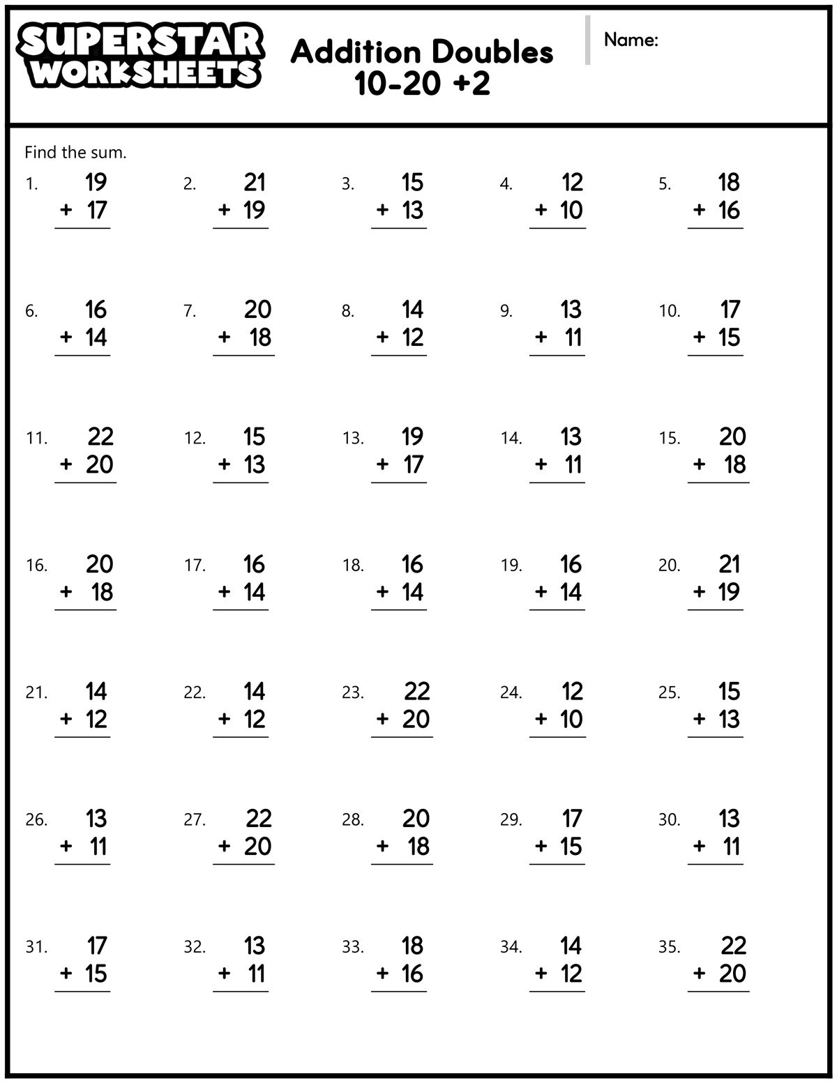 Addition Doubles Worksheets - Superstar Worksheets within Addition Worksheets Free Printable