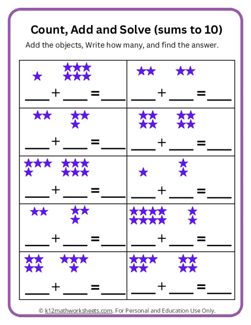Addition Worksheets For Kindergarten in Basic Addition Worksheets Printable Free