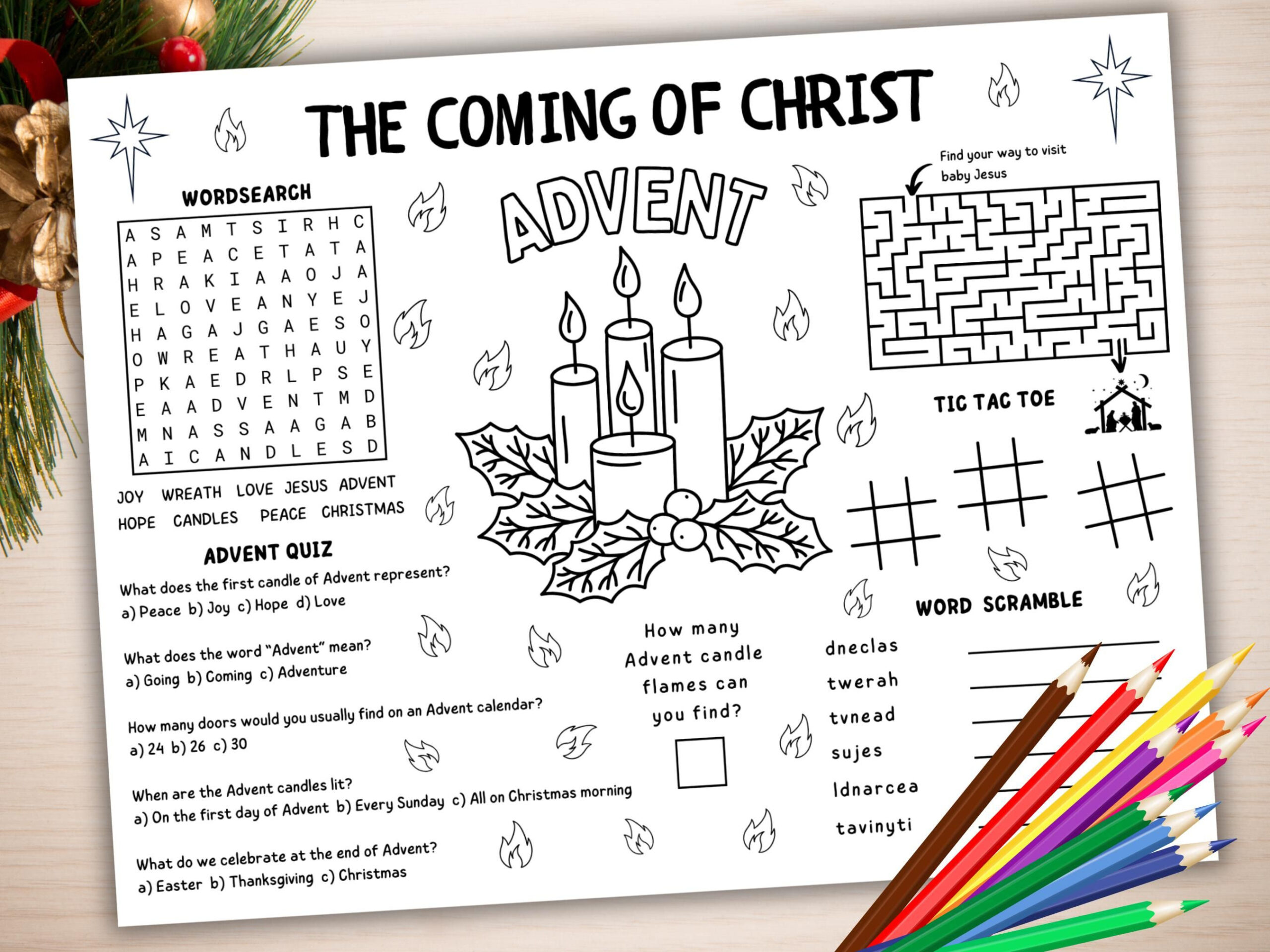 Advent Activity Placemat, Coloring Page Activity For Kids with Free Printable Advent Worksheets
