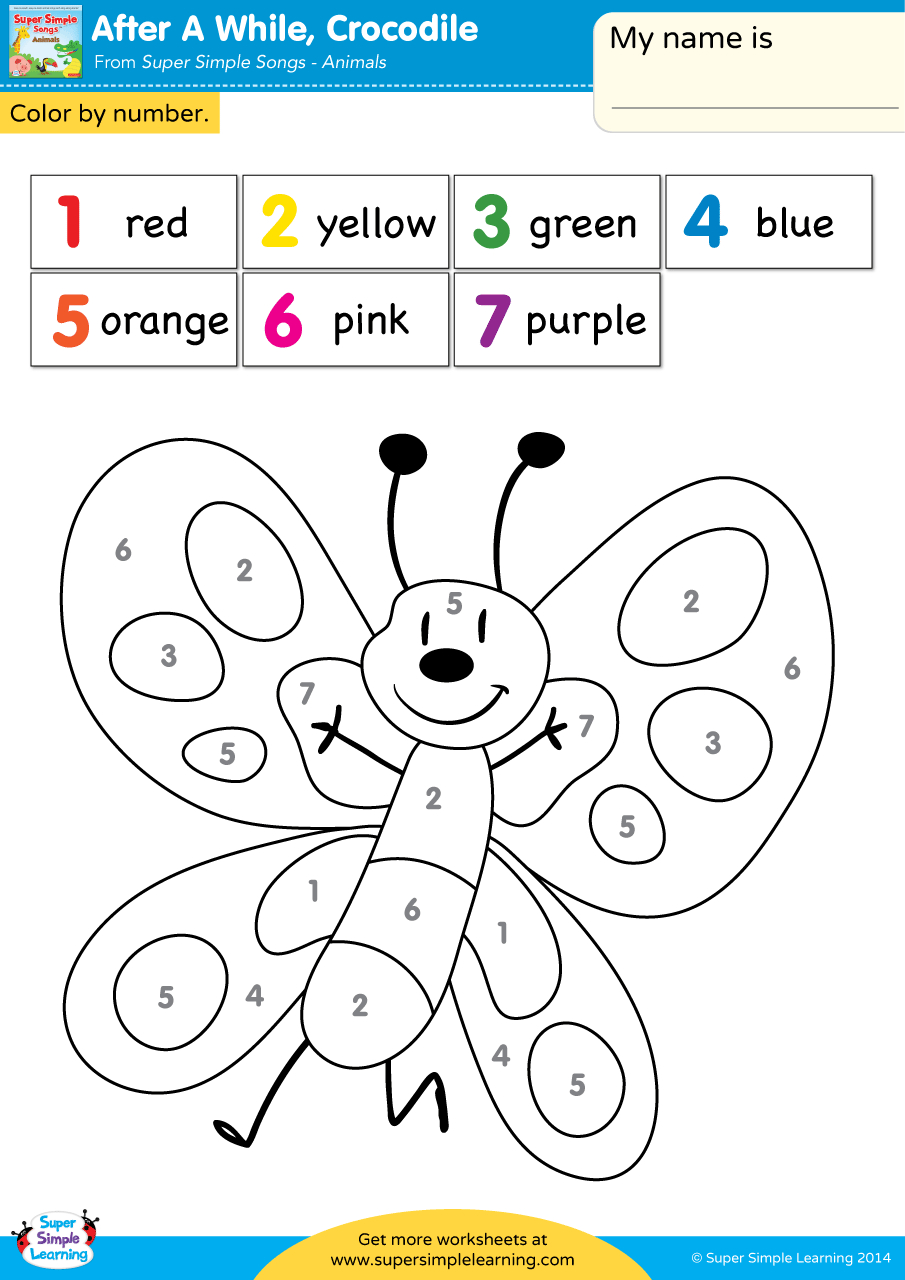 After A While, Crocodile Worksheet - Colornumber - Super Simple for Free Printable Easy Color By Number Worksheets For Kindergarten