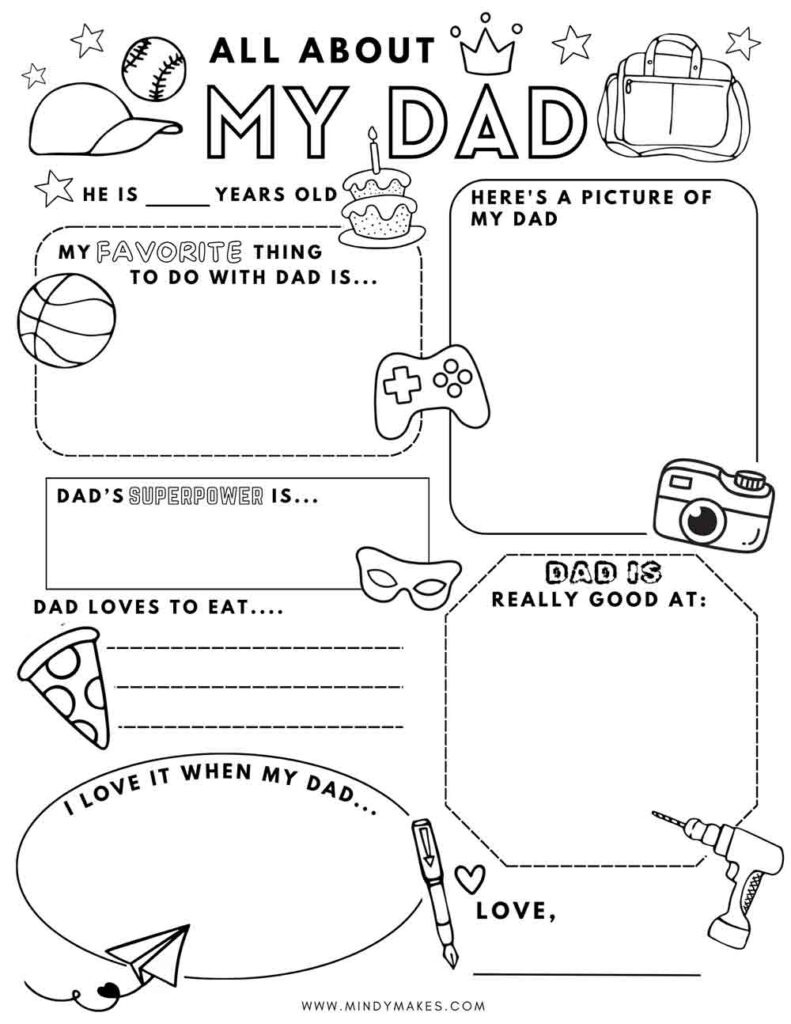 All About Dad Free Printable Pdf in Free Printable All About My Dad Worksheets
