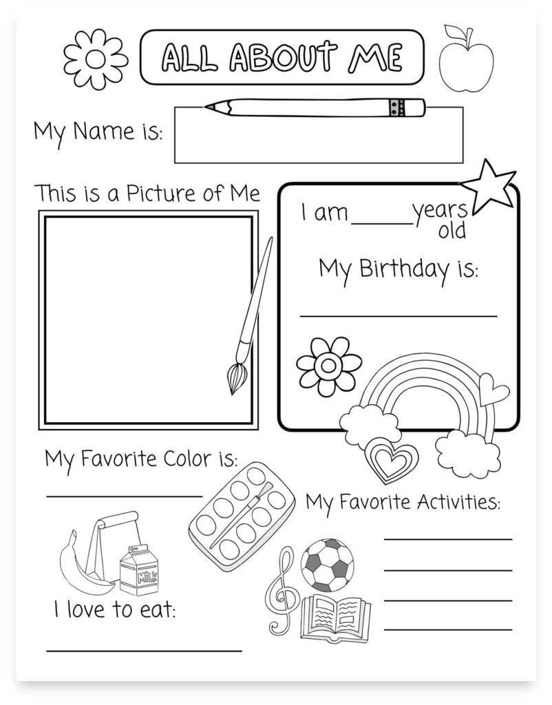 All About Me Printable Preschool Worksheet (Free Pdf) regarding Free Printable All About Me Worksheets Preschool