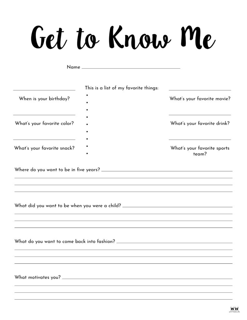 All About Me Printable Worksheets - 50 Free Printables intended for Free Printable Get To Know You Worksheets For Adults