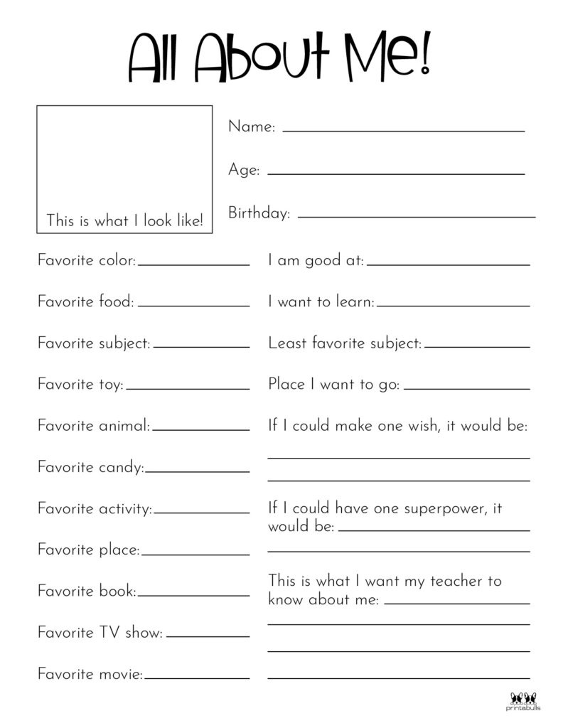 All About Me Printable Worksheets - 50 Free Printables pertaining to Free Printable All About Me Worksheets For Adults