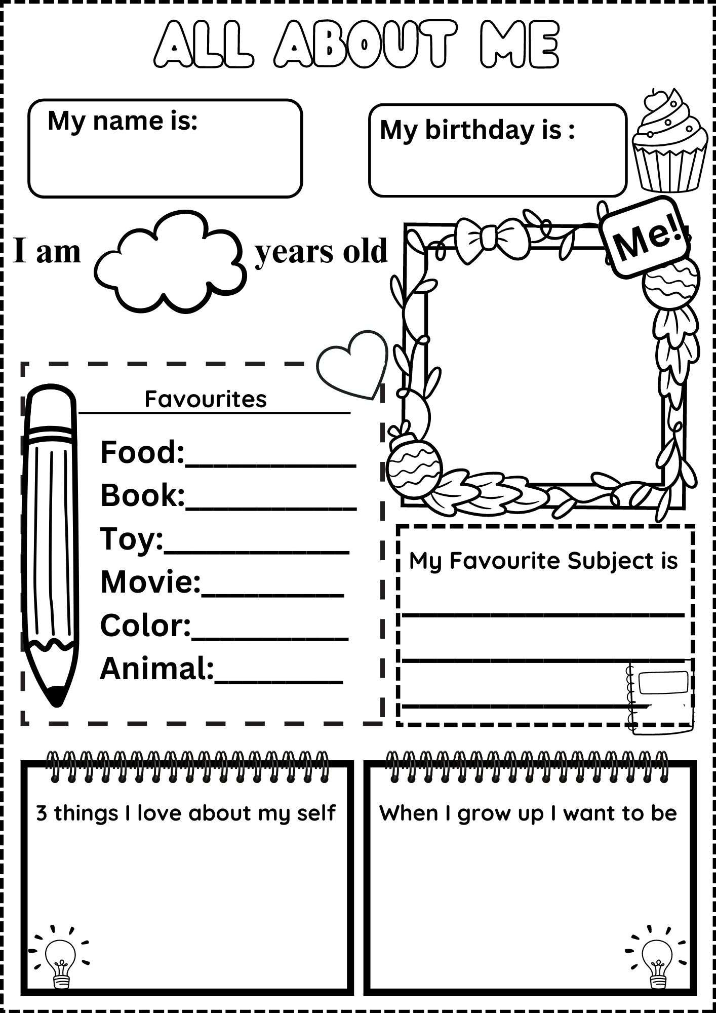 All About Me Worksheet Free inside All About Me Worksheets Printable Free