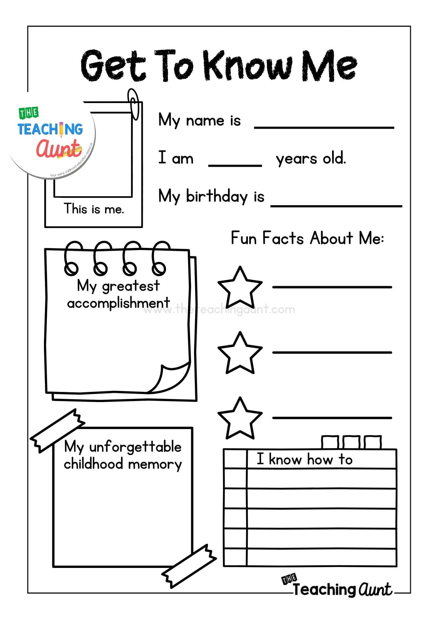 All About Me Worksheets Free Printable - The Teaching Aunt with regard to Free Printable Get To Know Me Worksheets