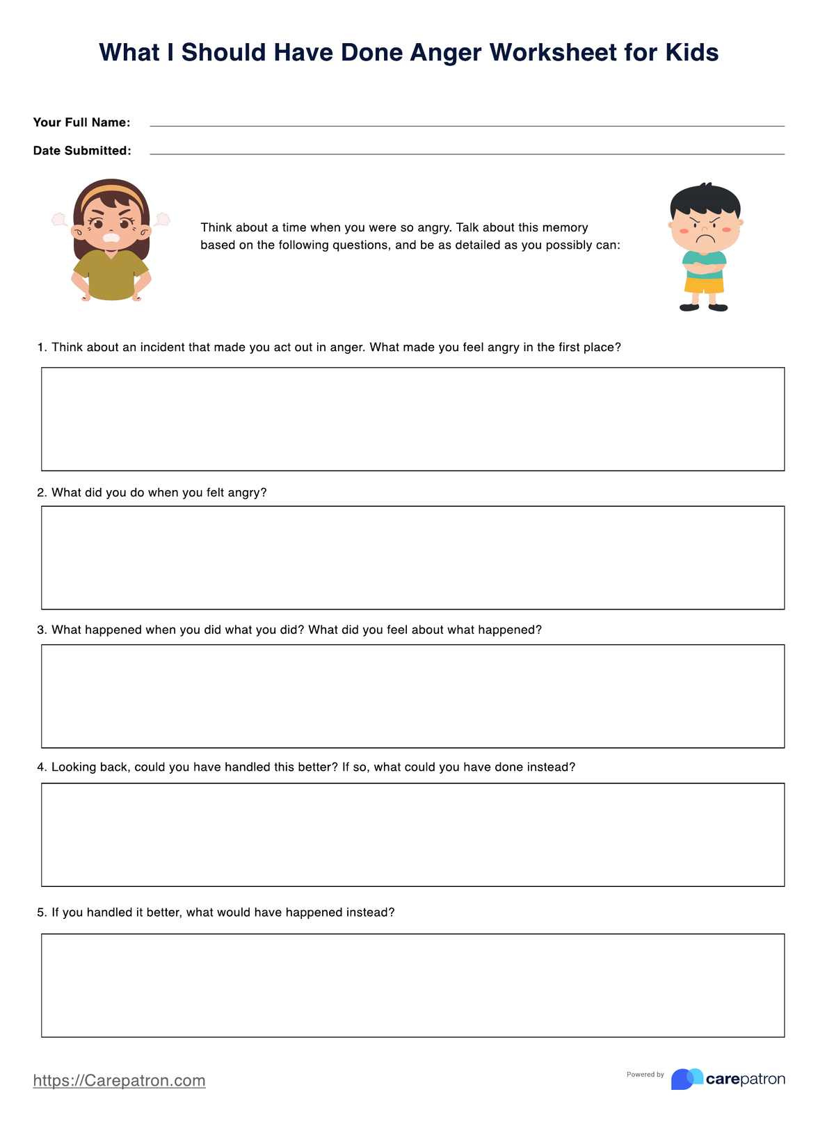 Anger Worksheets For Kids with regard to Free Printable Anger Management Worksheets