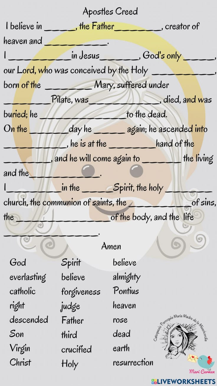 Apostles Creed Worksheet for Free Printable Apostles Creed Worksheets