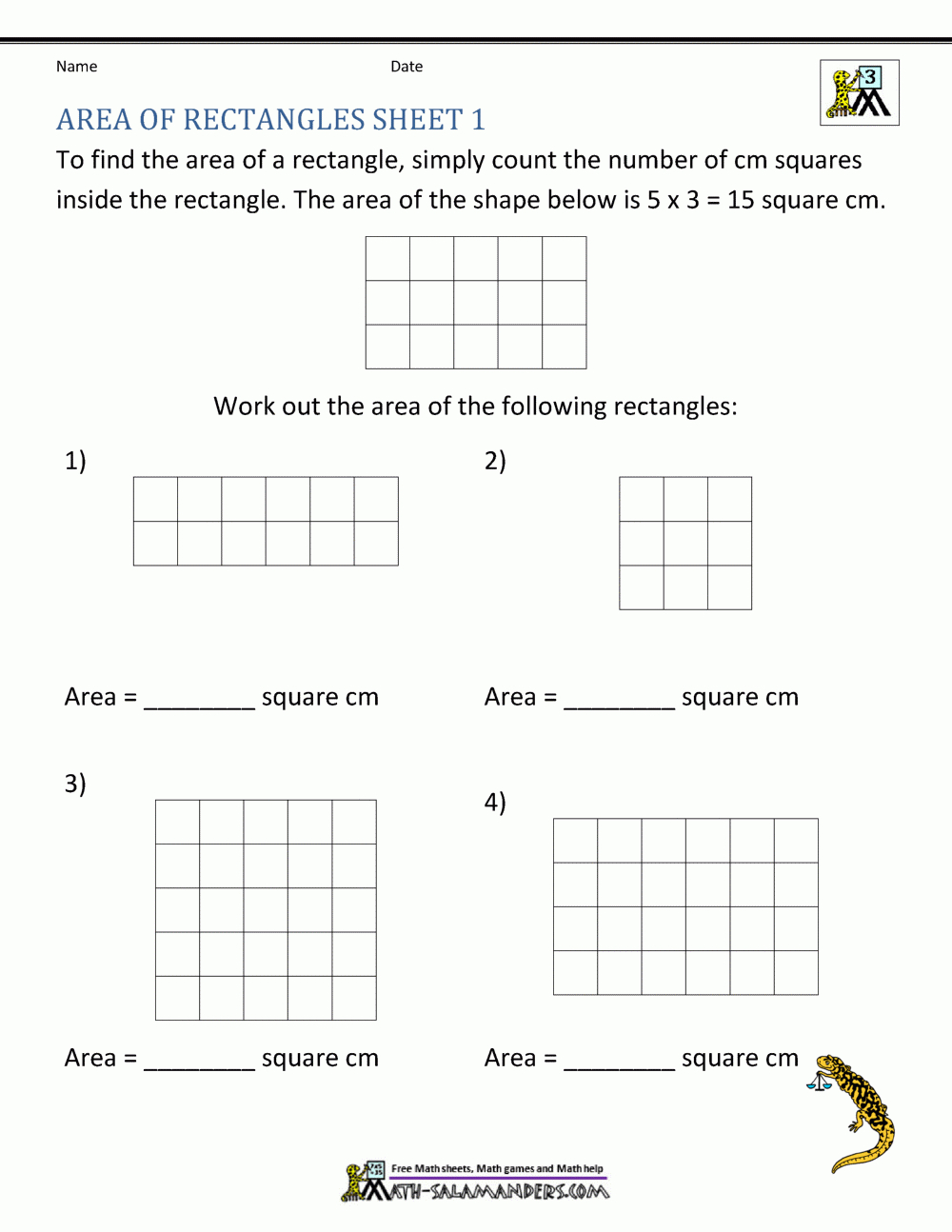 Area Of Rectangle Worksheets with regard to Free Printable Area Worksheets 3rd Grade