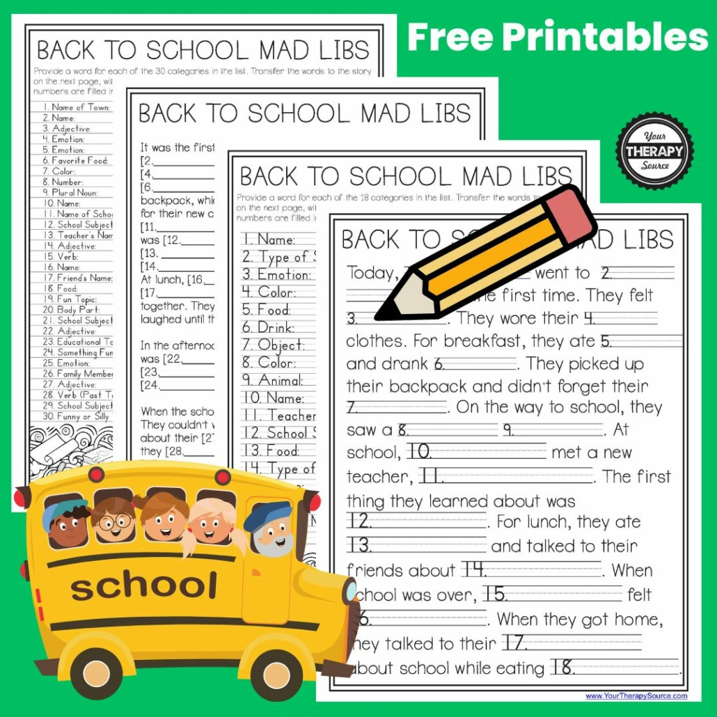 Back To School Mad Libs - Free - Your Therapy Source with regard to Mad Libs Free Printable Worksheets
