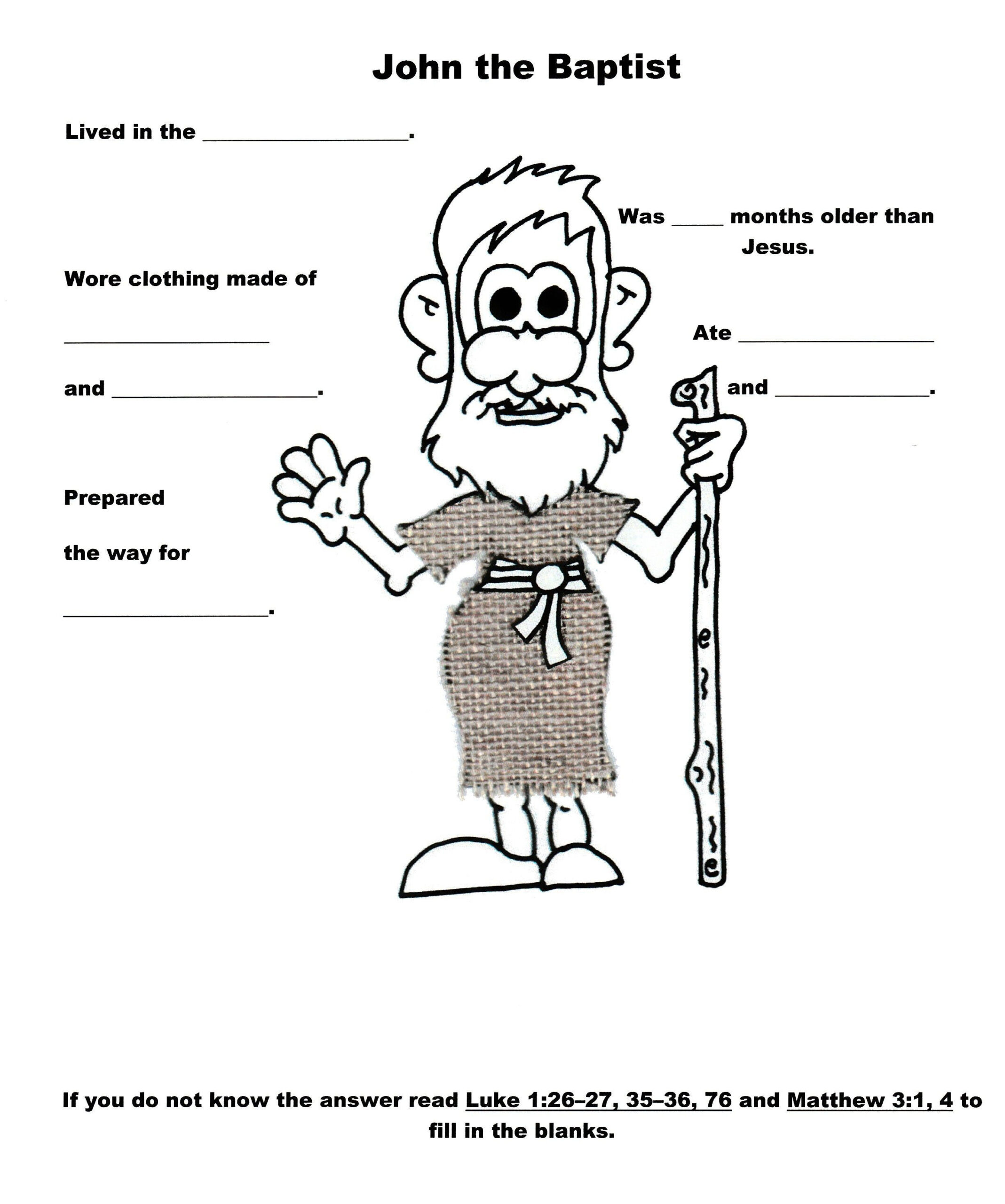 Baptism in Free Printable John The Baptist Worksheets