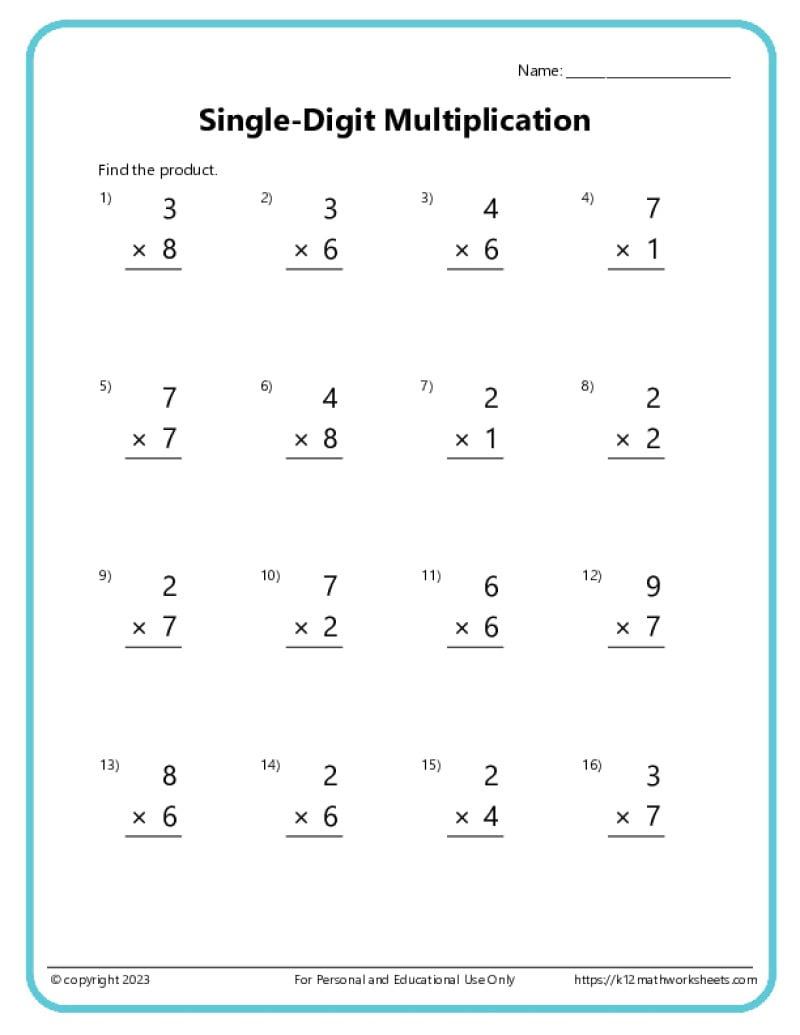 Basic Multiplication Worksheets - K12 Math Worksheets with regard to Free Printable Multiplication Worksheets Grade 4