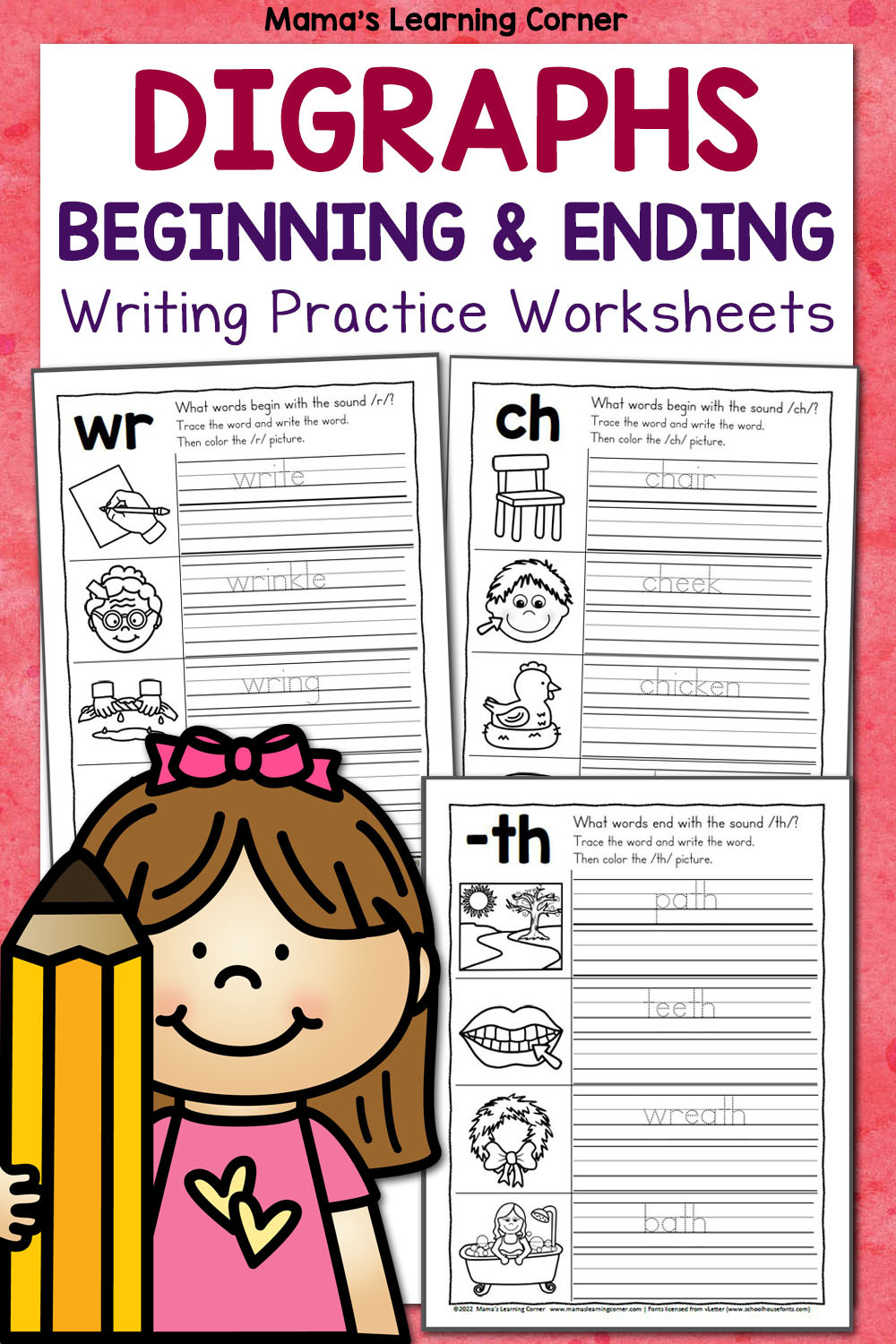 Beginning And Ending Digraph Writing Practice Worksheets - Mamas intended for Digraphs Worksheets Free Printable