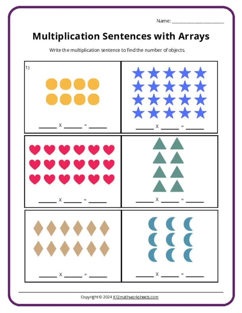 Beginning Multiplication Worksheets - An Introduction - K12 Math inside Free Printable Arrays Worksheets